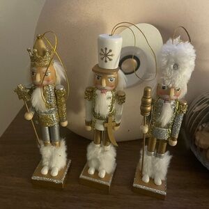 Elegant Gold and White Nutcracker Ornament Trio